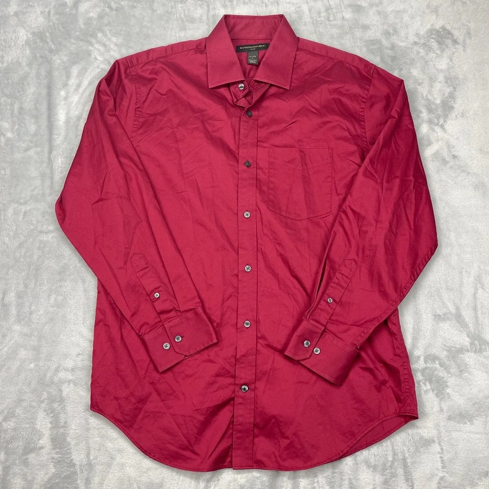 Banana Republic Dress Shirt Mens L 16-16.5 Red Cotton Long Sleeve‎ Button Down